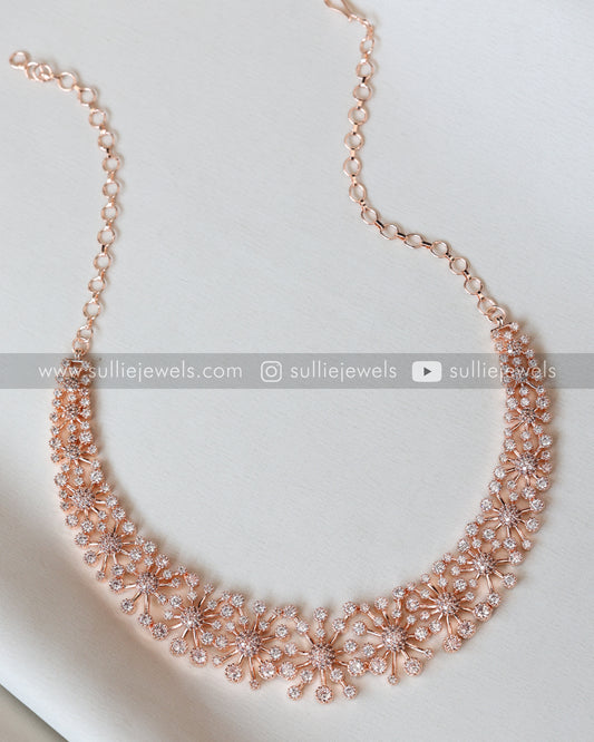 Floral AD Rose Gold Necklace with Earrings