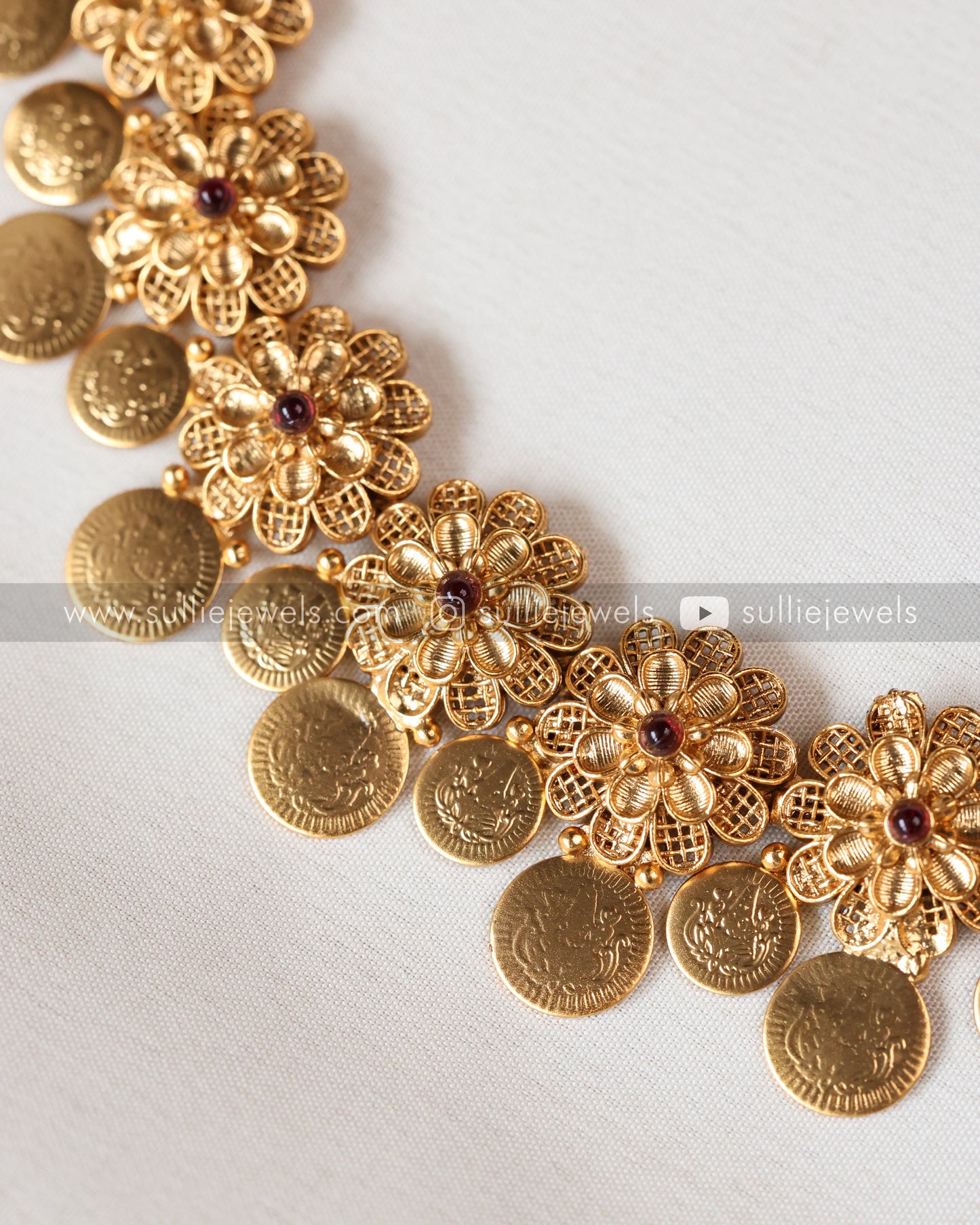 Ruby Elephant & Flower Coin Layered Combo ( 4 piece )