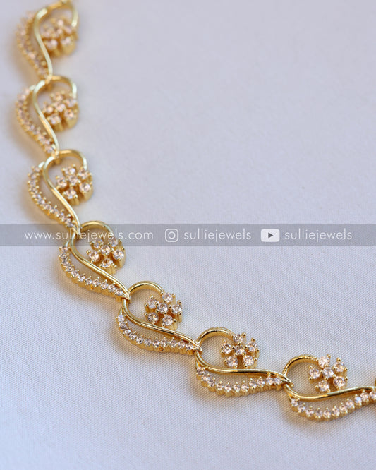 AD Floral Wave Necklace with Stud