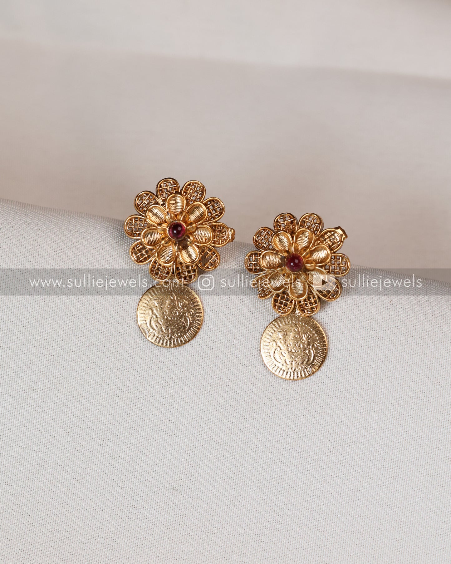 Ruby Elephant & Flower Coin Layered Combo ( 4 piece )