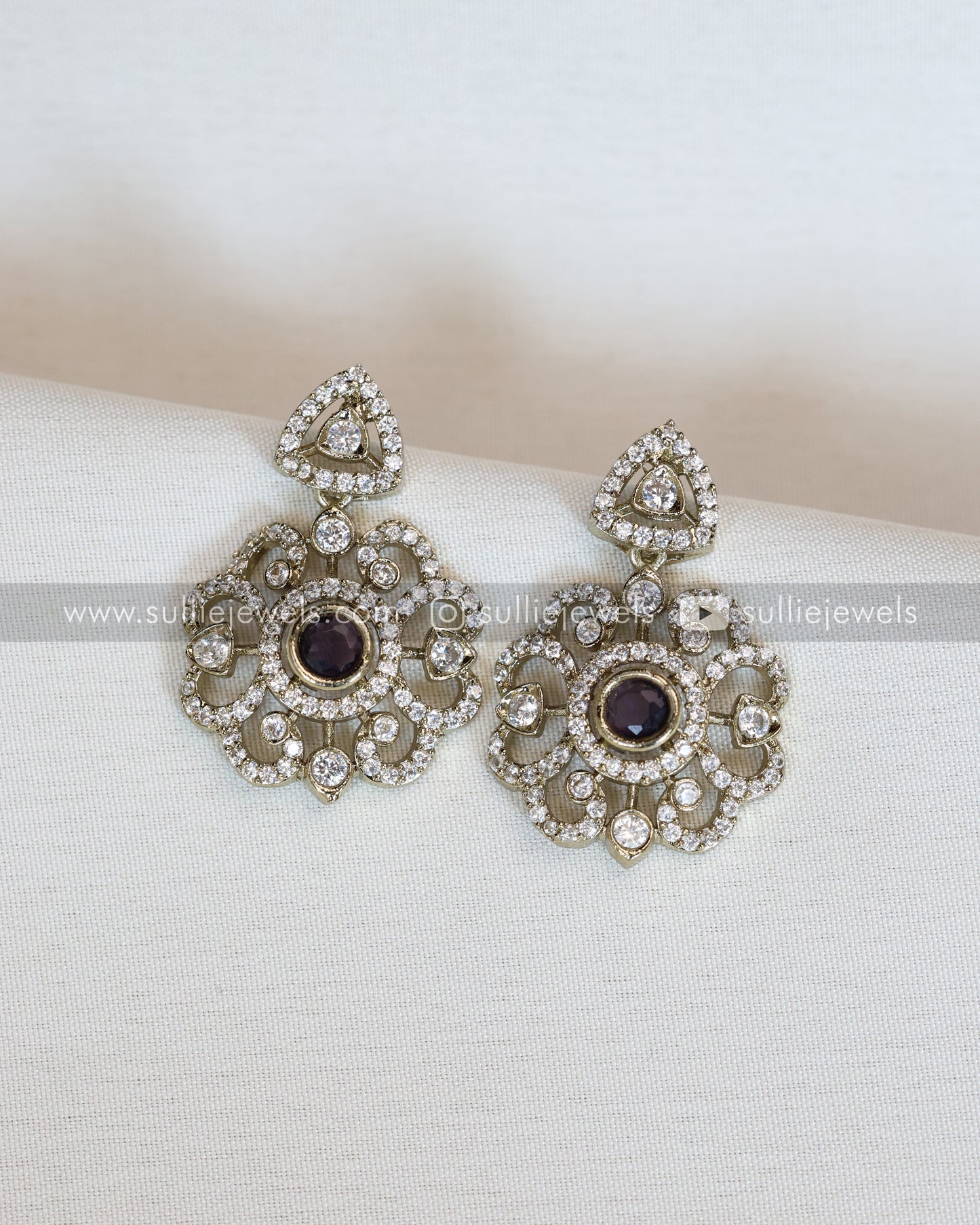 Two Layer Victorian Violet Center Stone Necklace with Earrings