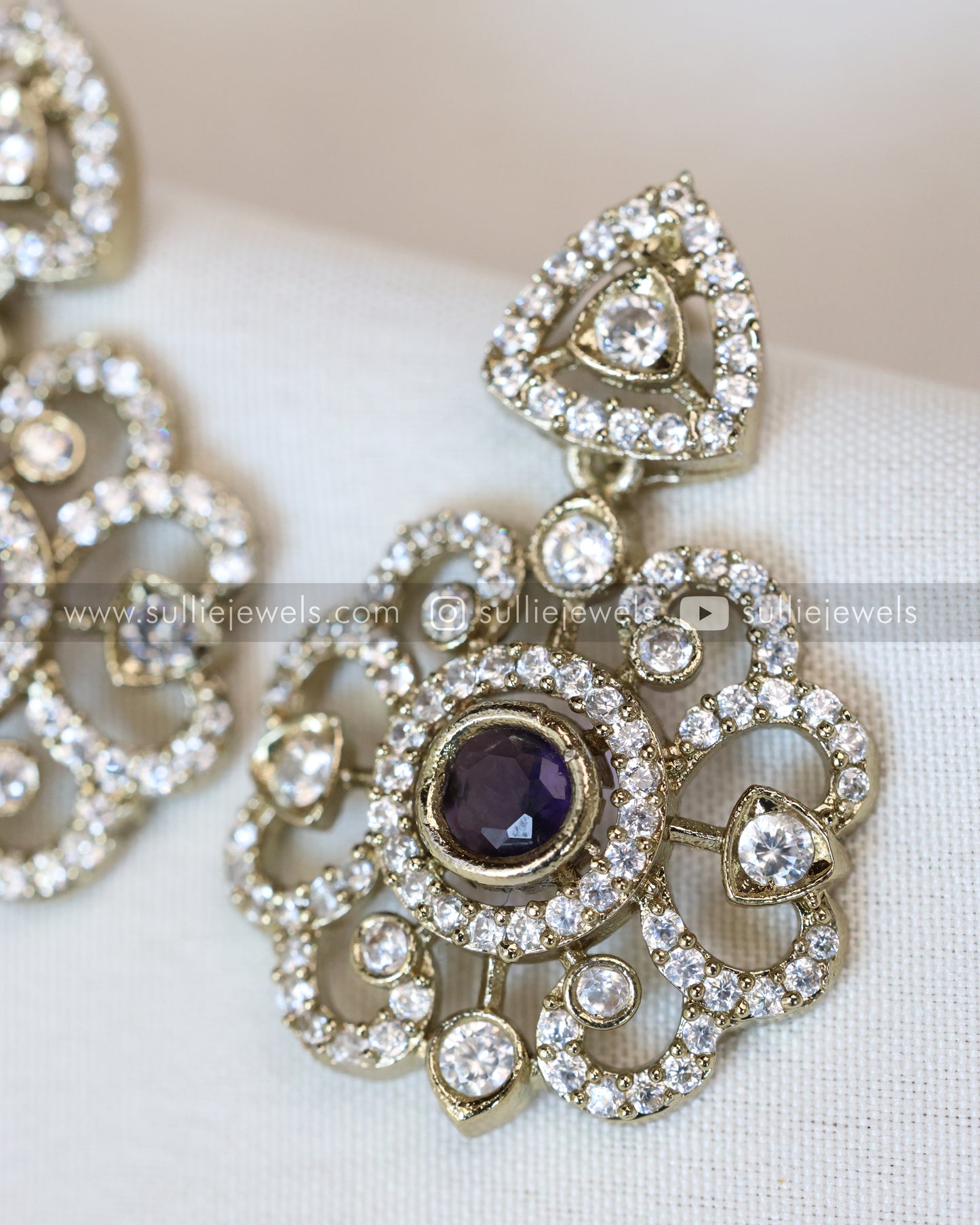 Two Layer Victorian Violet Center Stone Necklace with Earrings