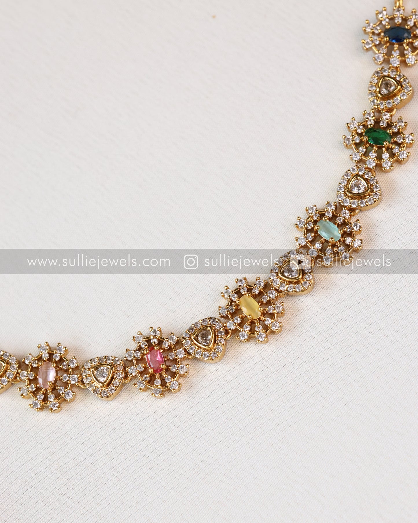 Multicolour Stone & Flower Necklace with Stud