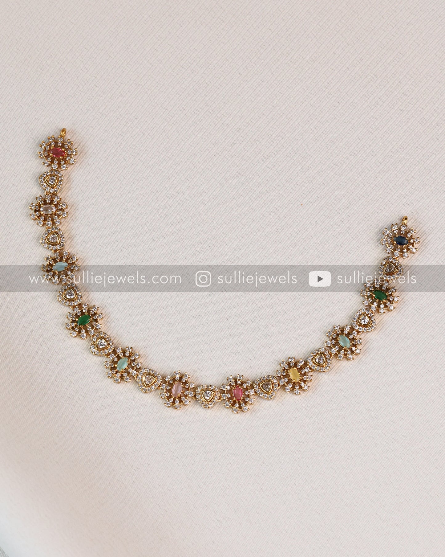 Multicolour Stone & Flower Necklace with Stud