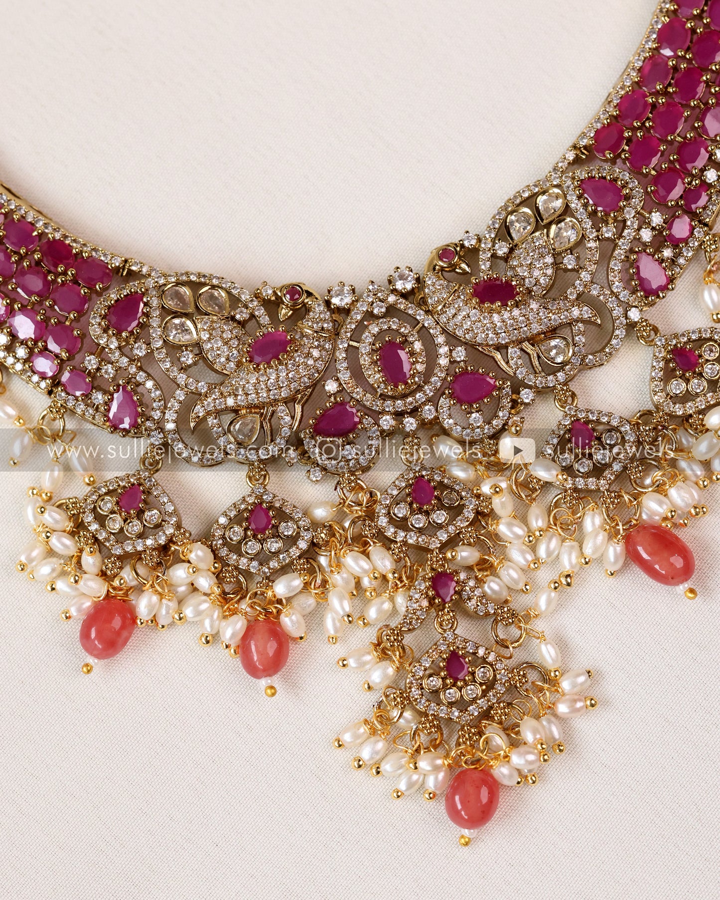 Designer Peacock Stone Necklace with Jhumka