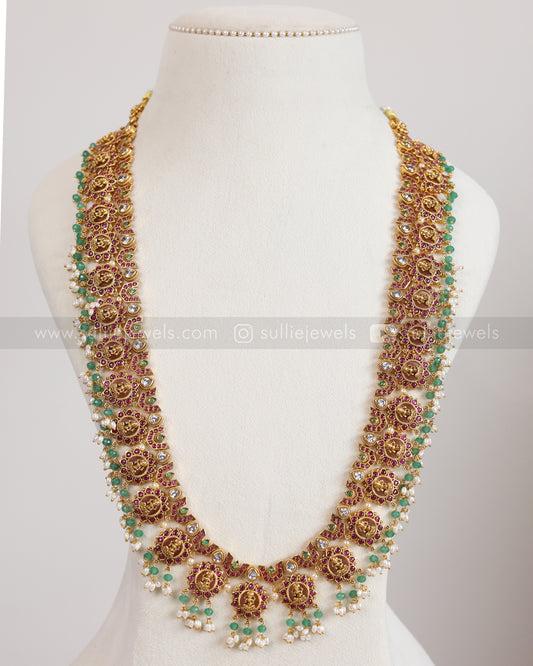 7208 - Lakshmi Mint Beads & Ruby Stone Premium Haram with Earrings