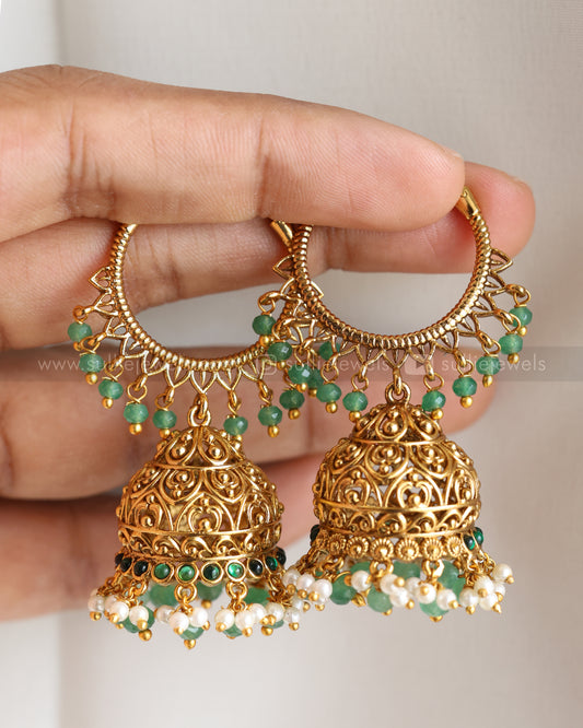 E1216 - Mint Beads Gold Hoop Jhumka