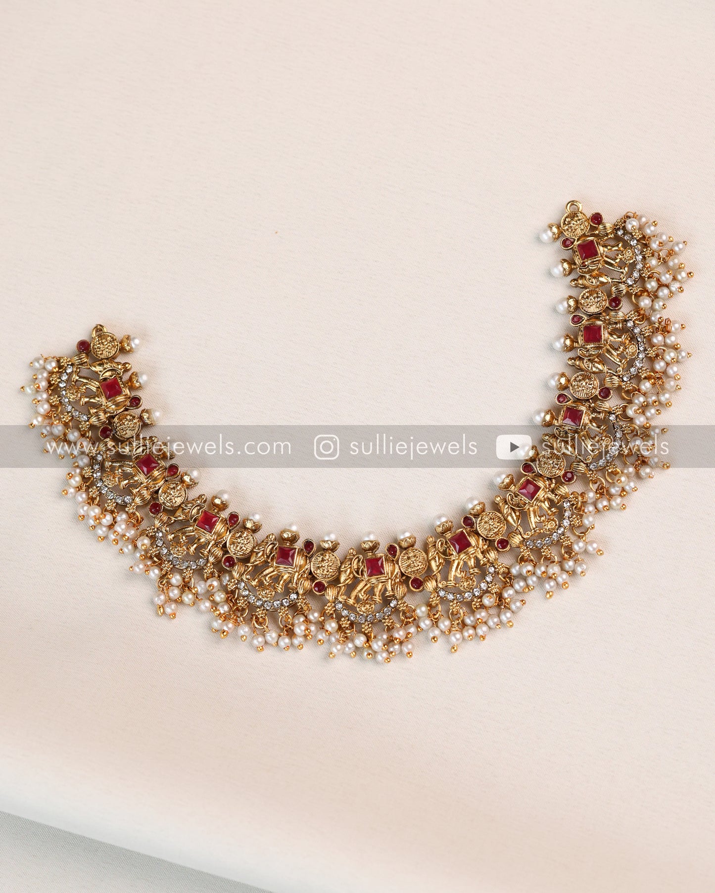Ruby Elephant & Flower Coin Layered Combo ( 4 piece )