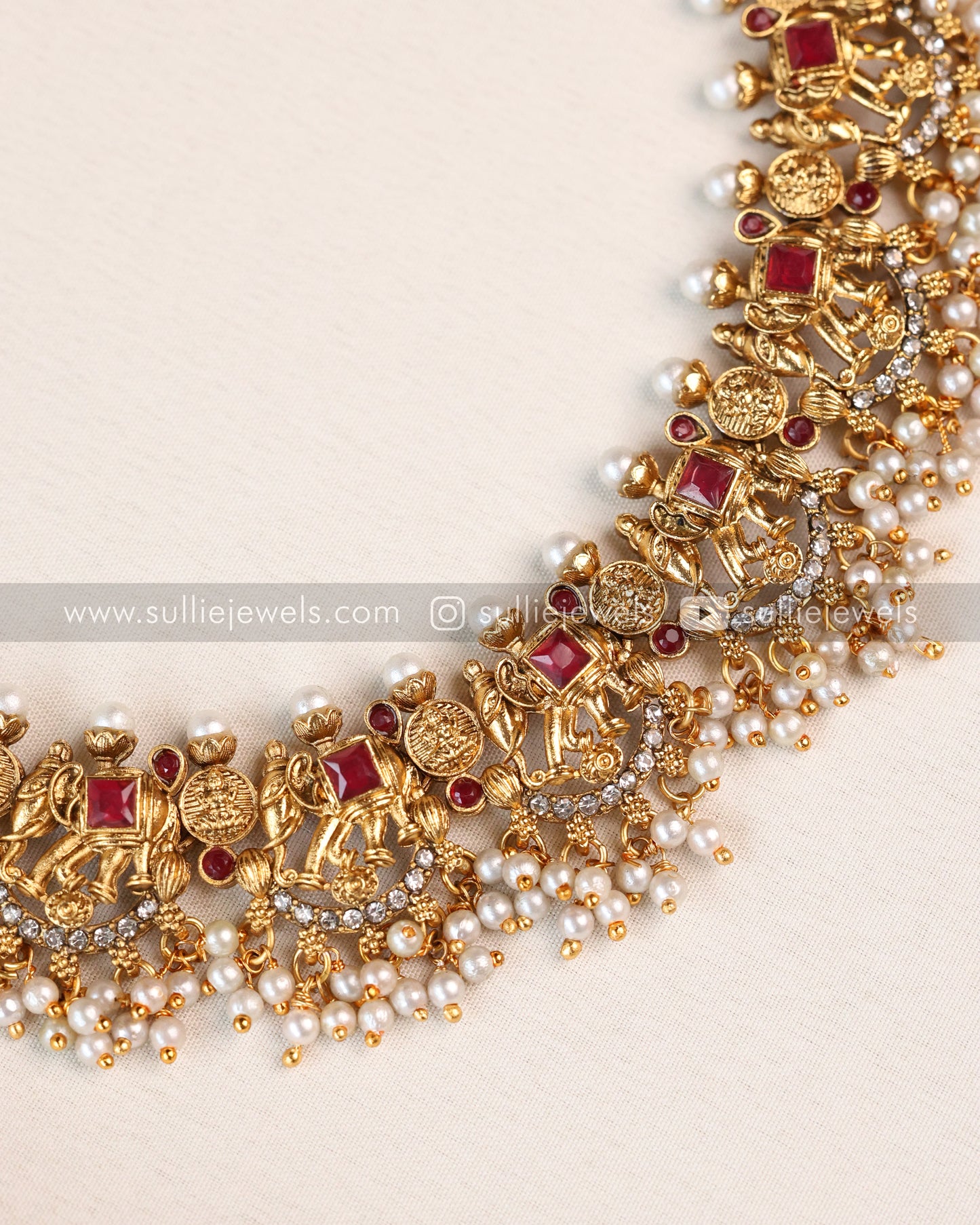 Ruby Elephant & Flower Coin Layered Combo ( 4 piece )