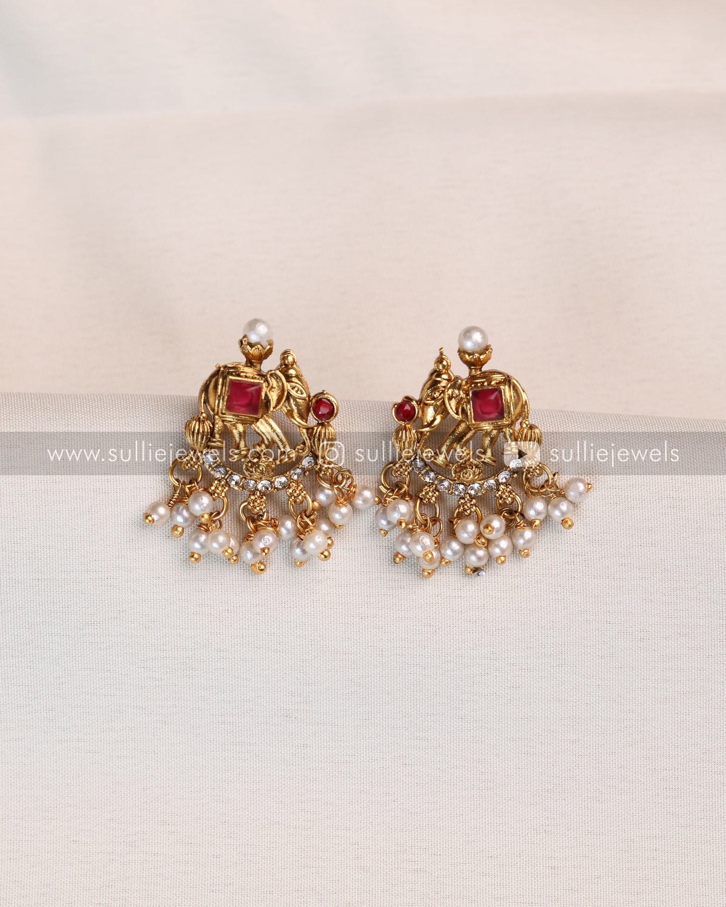 Ruby Elephant & Flower Coin Layered Combo ( 4 piece )