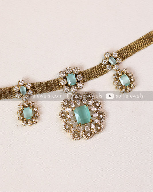Stone Chain Choker with Earrings