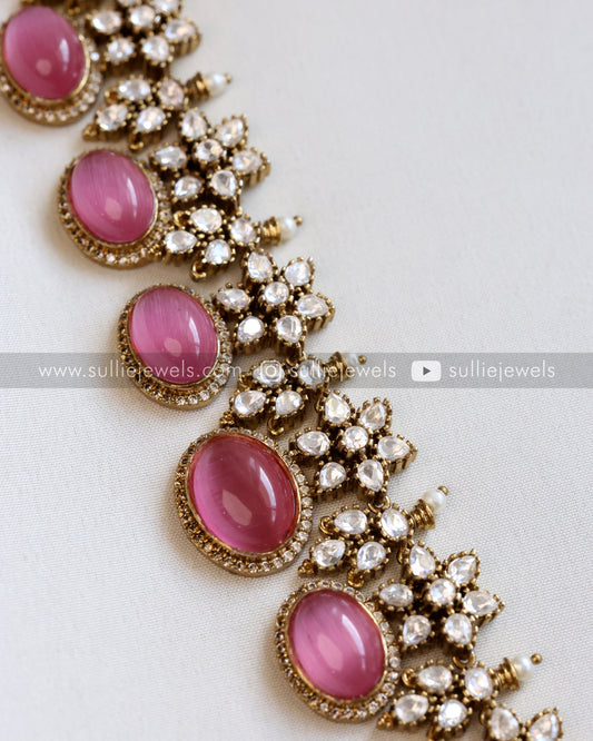 Victorian Premium Pastel Pink Long Chain Haram with Jhumka
