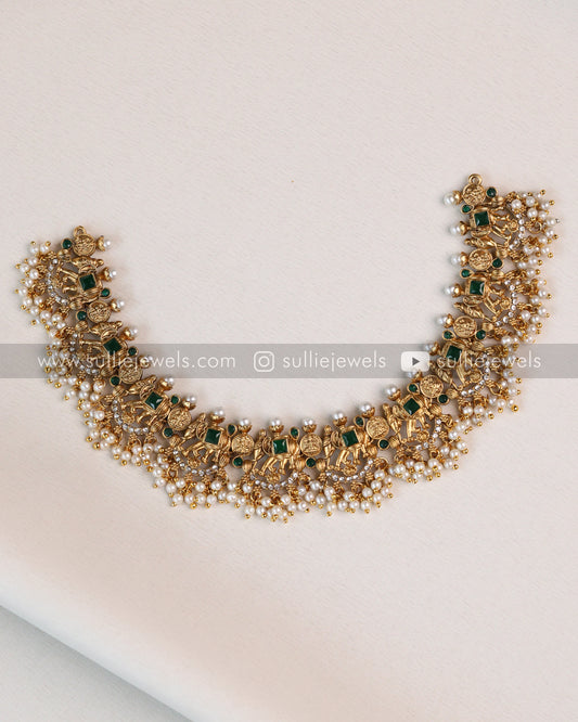 Elephant Temple Pearl Necklace with Stud