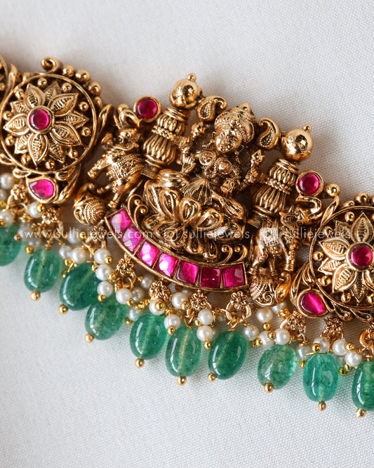 Lakshmi Premium Copper Gold Choker with Stud - Mint Beads
