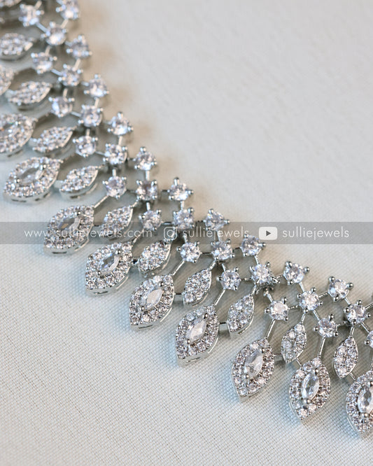 Silver Leaf Necklace with Earrings