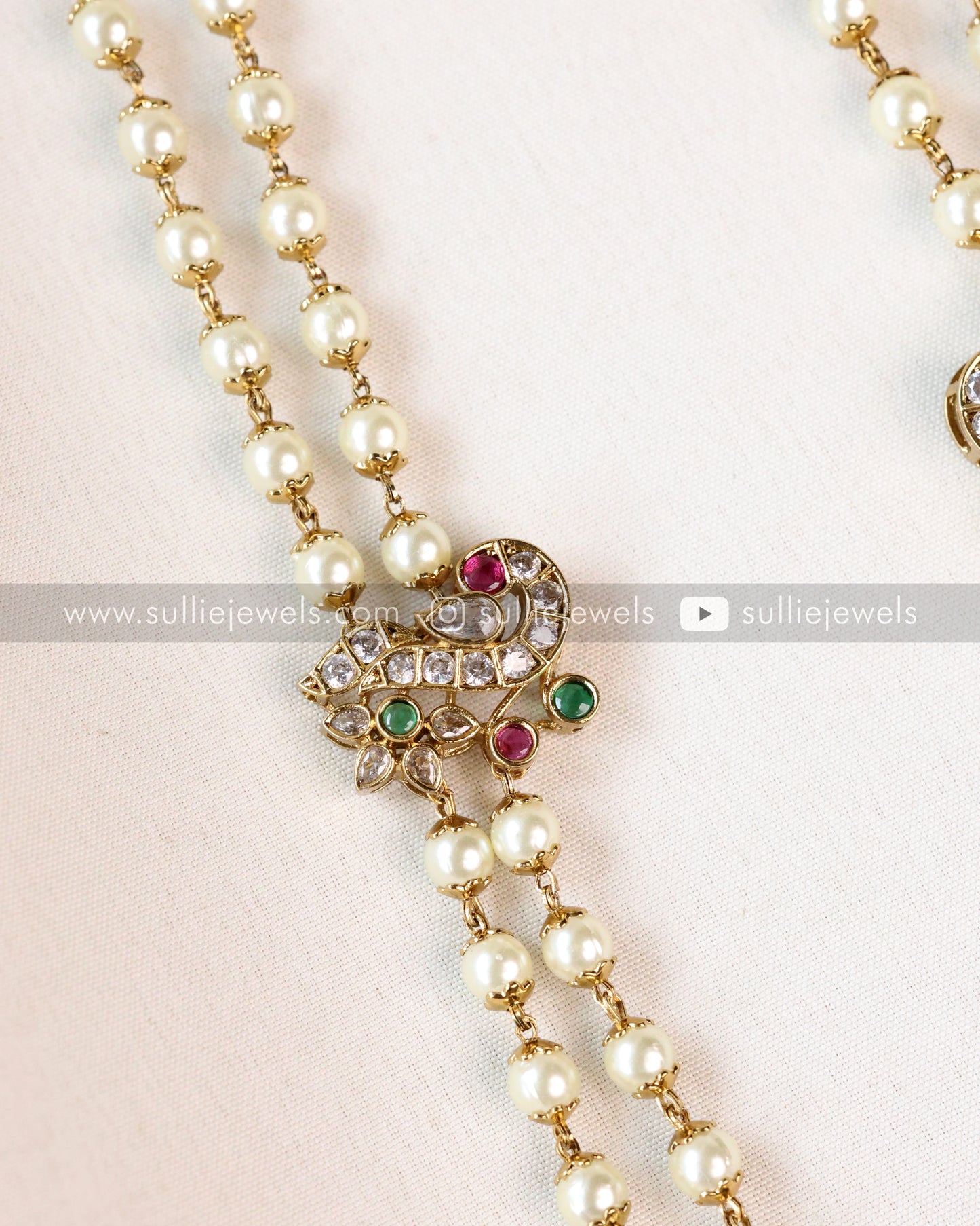Pearl & Peacock Elegant Long Chain with Stud