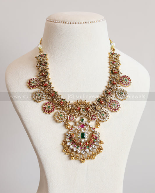 Lakshmi Coral Stone Necklace with Earring