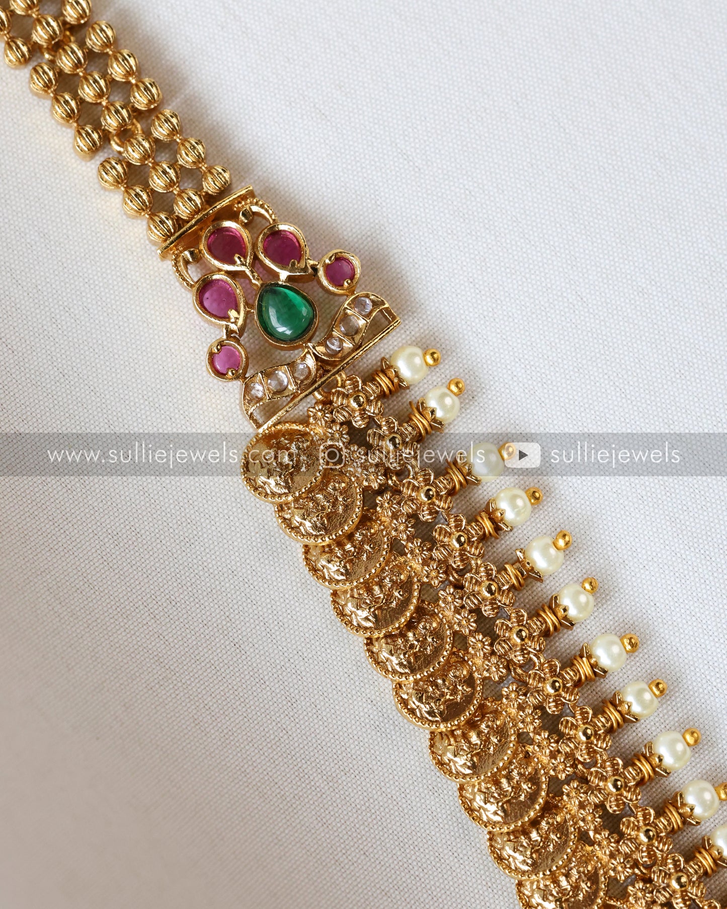 3708 - Designer Pearl & Coin Stone Necklace with Stud