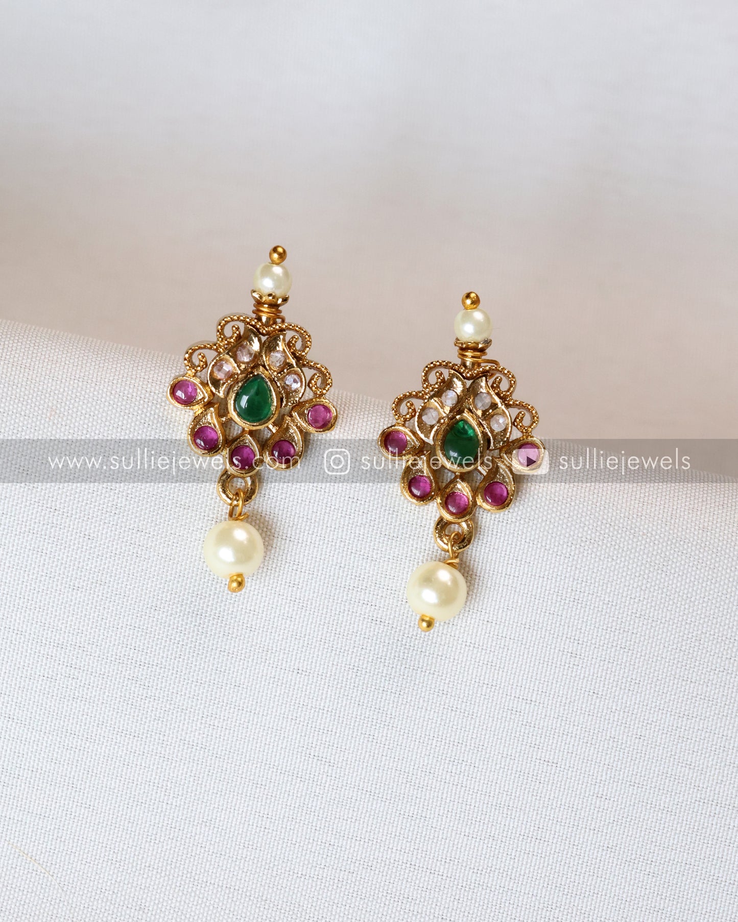 7081 - Designer Pearl & Coin Stone Haram with Stud