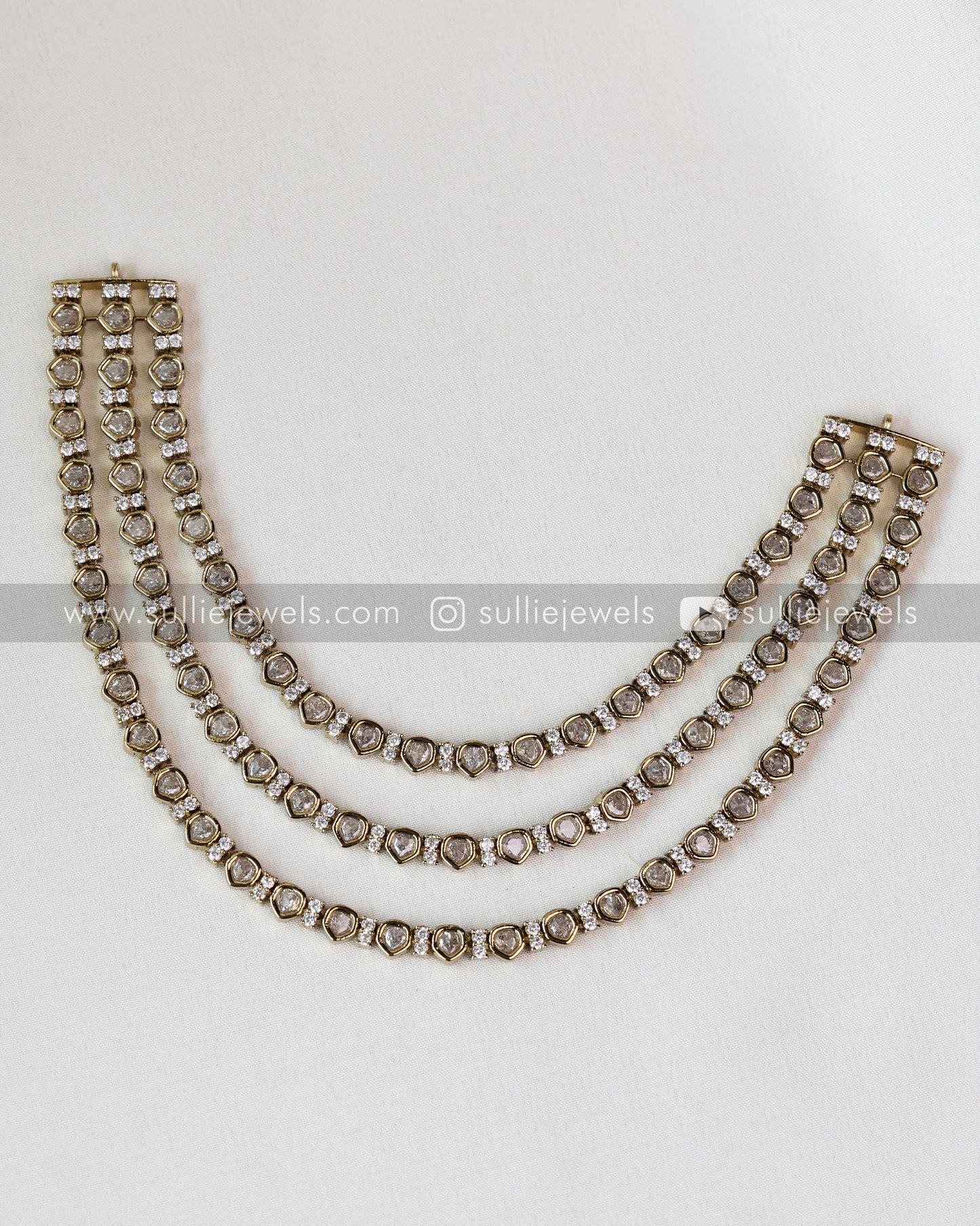 3 layered Moissanite Victorian Necklace with Studs