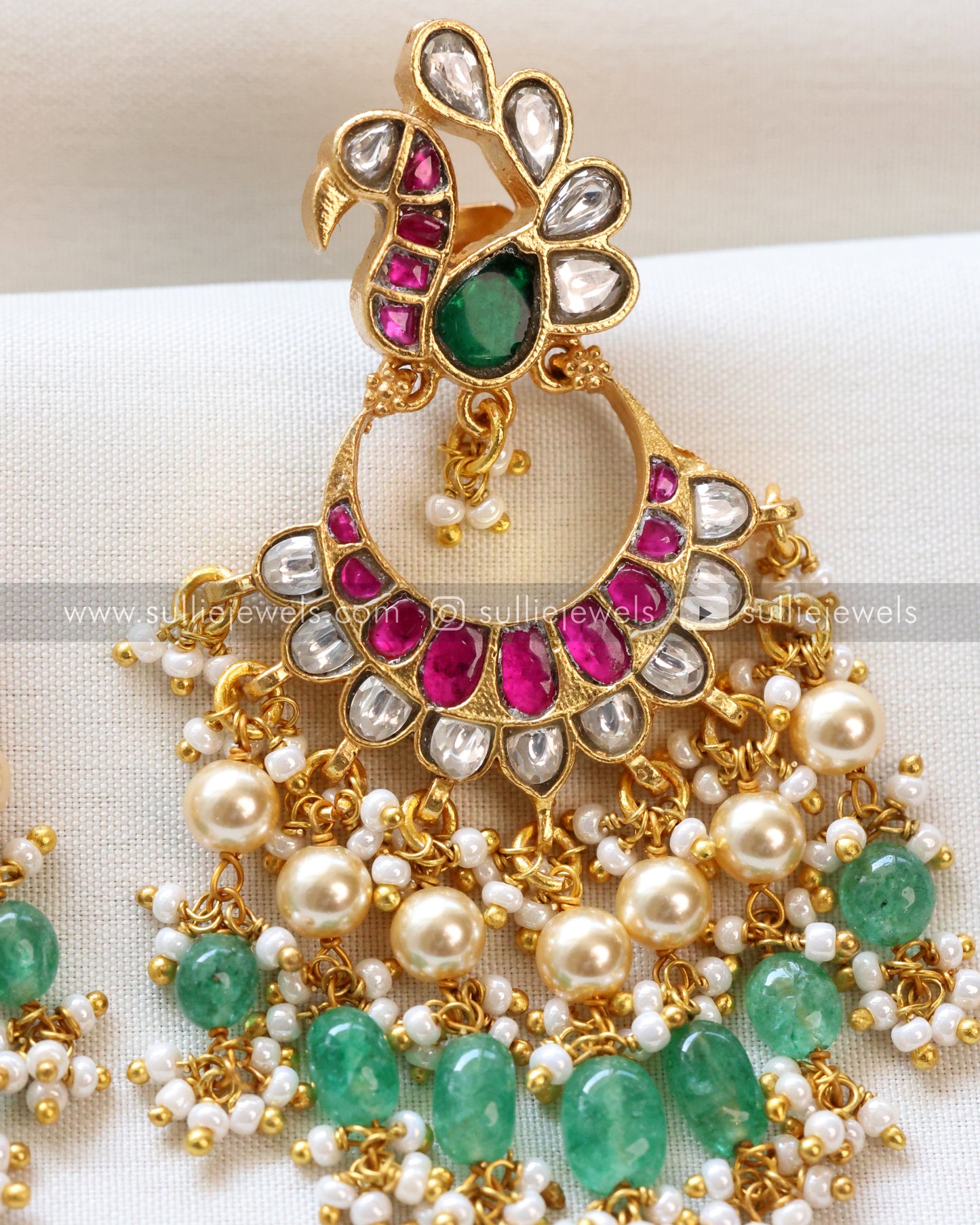 Premium Real Jadau Kemp Peacock Earring