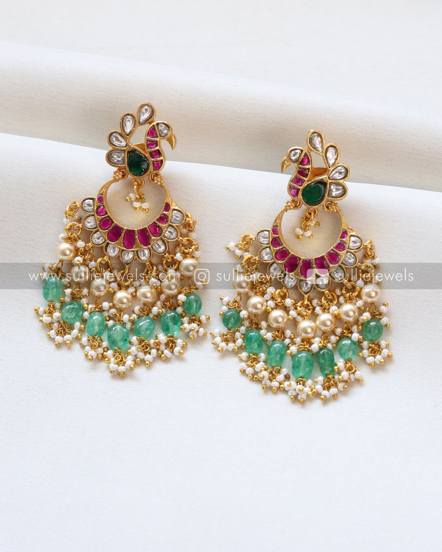 Premium Real Jadau Kemp Peacock Earring