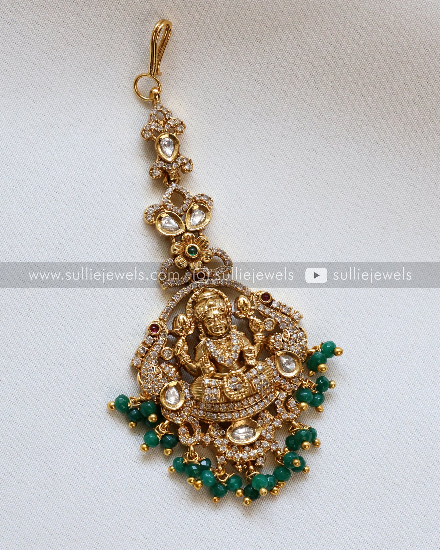 Premium Lakshmi Stone Tikka - Green Beads