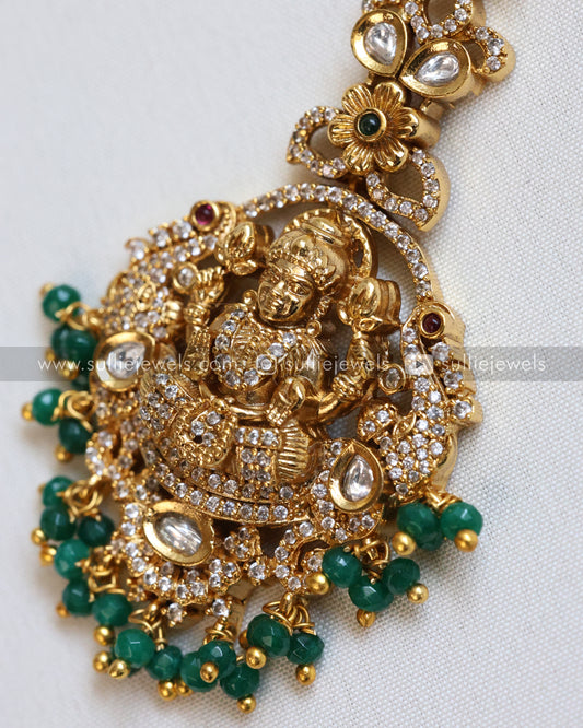Premium Lakshmi Stone Tikka - Green Beads