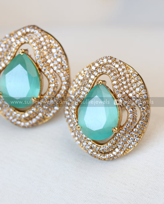 Teal Centre Stone Wavy AD Stud