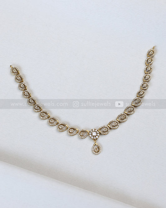 3892 - Diamond Minimal Raindrop Necklace with Stud
