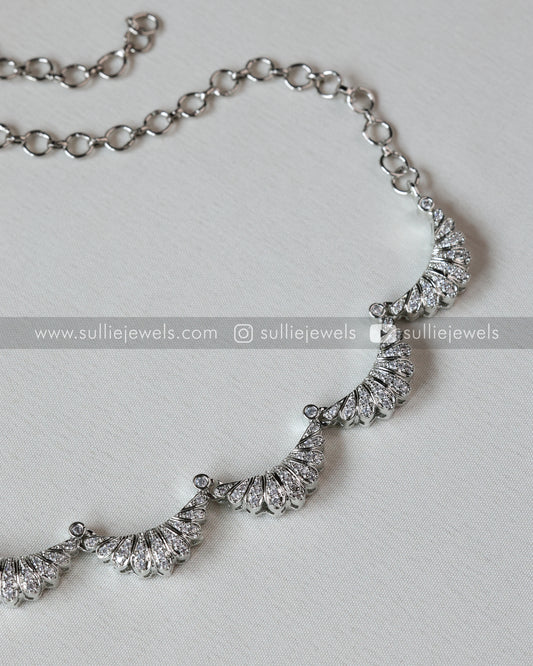 Crescent Moon Silver Necklace with Stud