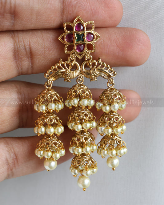 Gold Jhumka Hanging Kemp Stone Earring