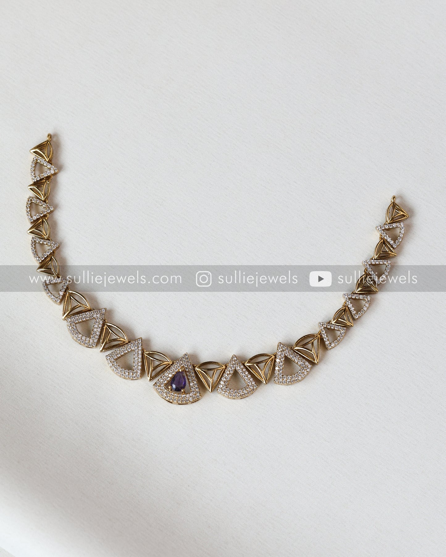 Diamond Triangular Necklace with Stud - Violet