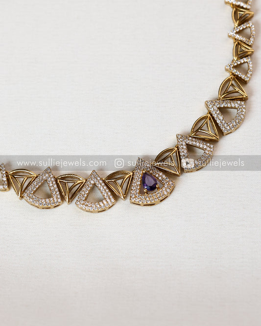 Diamond Triangular Necklace with Stud - Violet