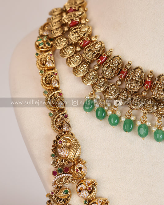 Premium Goddess & Coral Coin with Mint Beads Bridal Combo ( 4 piece )