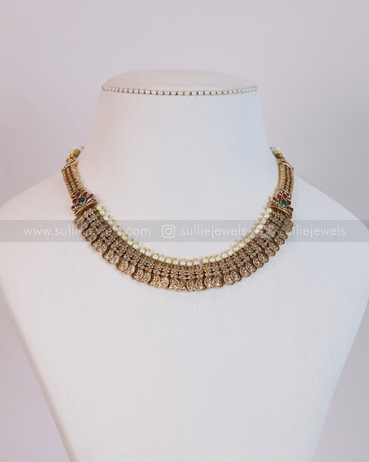 3708 - Designer Pearl & Coin Stone Necklace with Stud