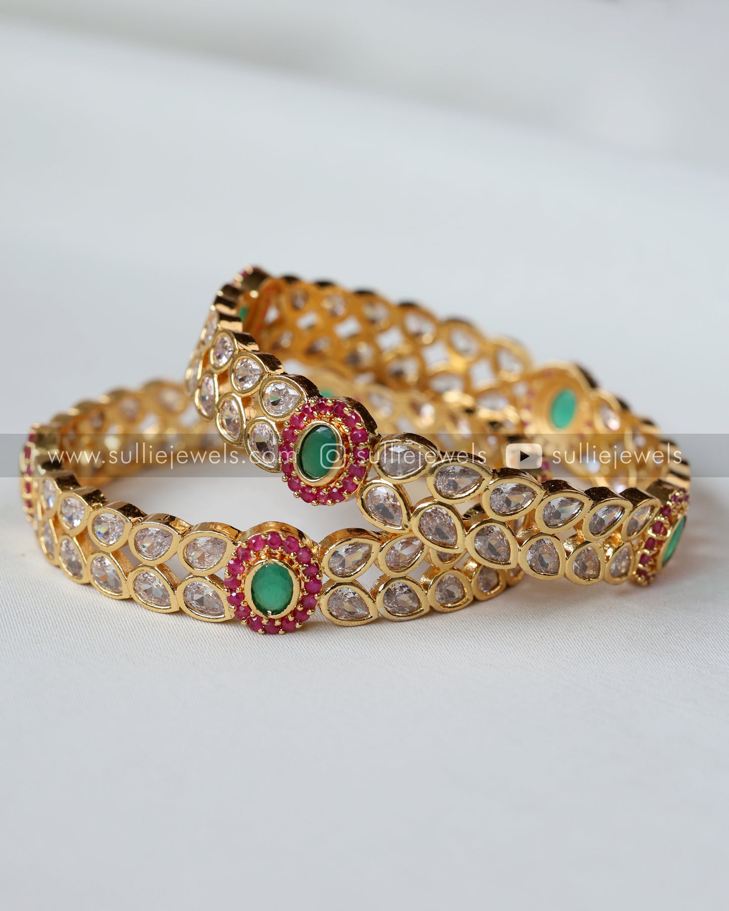 Premium Leaf Stone Bangle - Set of 2