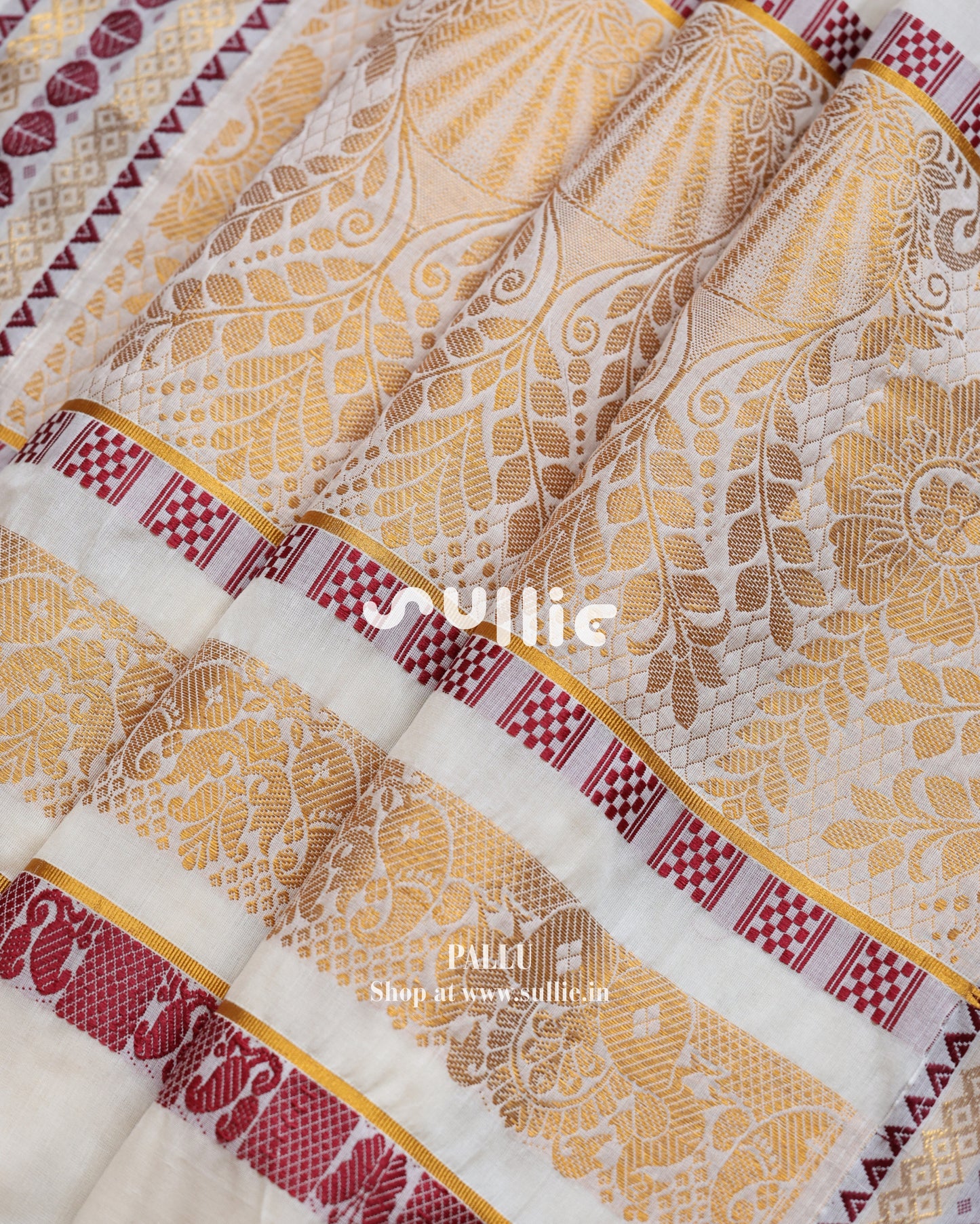 Woven Whispers in Red | Kerala Kasavu Saree with Red Threadwork