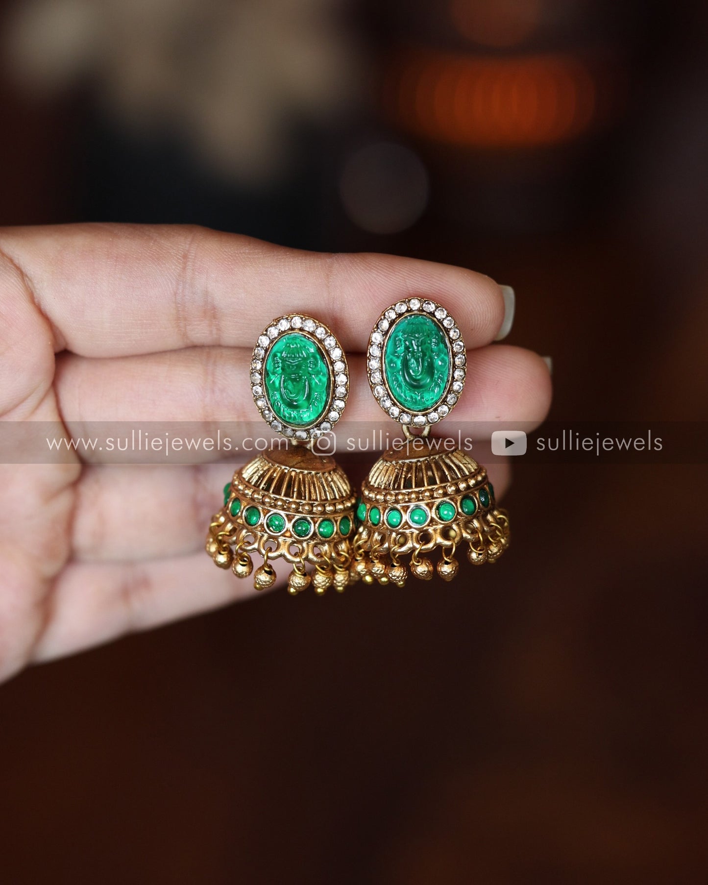 Lakshmi Carved Stone Necklace with Earrings