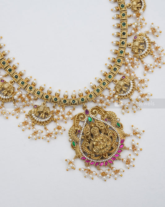 3599 - Lakshmi Elephant Pearl Guttapusalu Necklace with Earrings