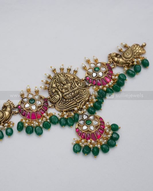 Jadau Kemp Premium Choker with Green Beads