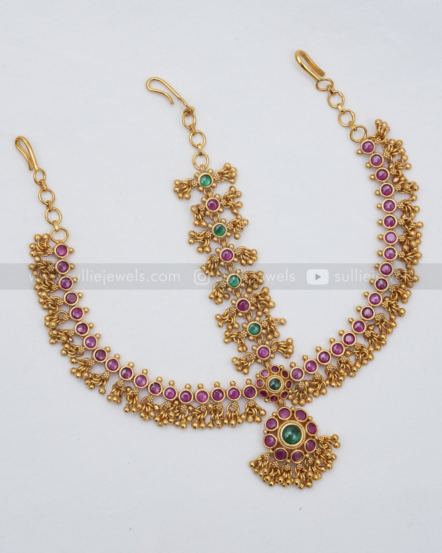 Multicolour Floral Kemp Damini Tikka with Gold Beads