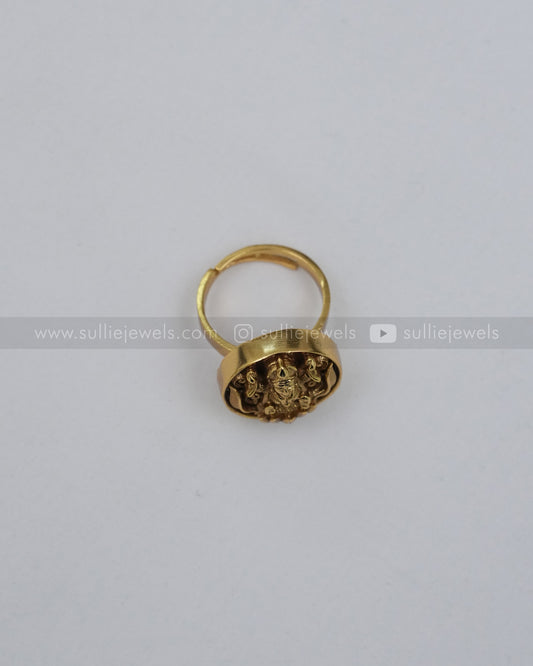 Round Lotus Lakshmi Idol Adjustable Ring