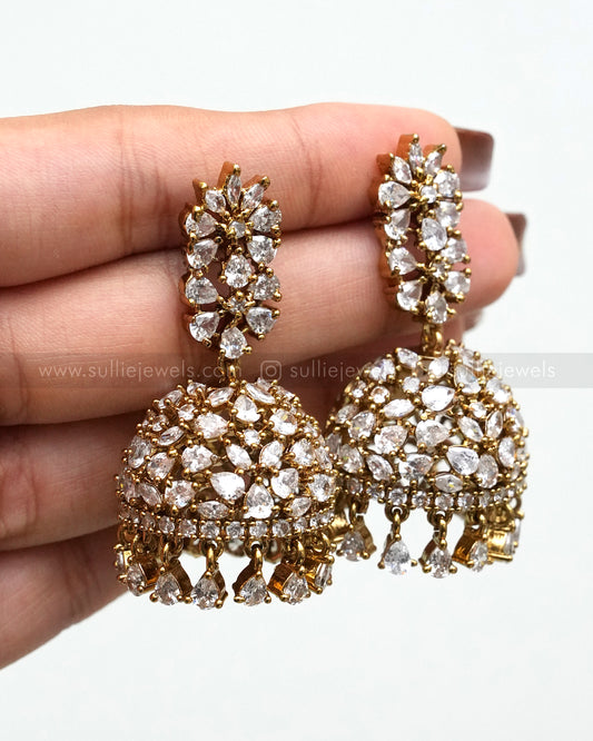 E1171 - Premium White Floral AD Ball Jhumka