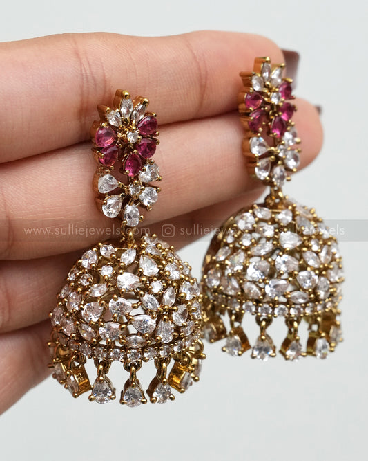 E1172 - Premium Ruby Floral AD Ball Jhumka
