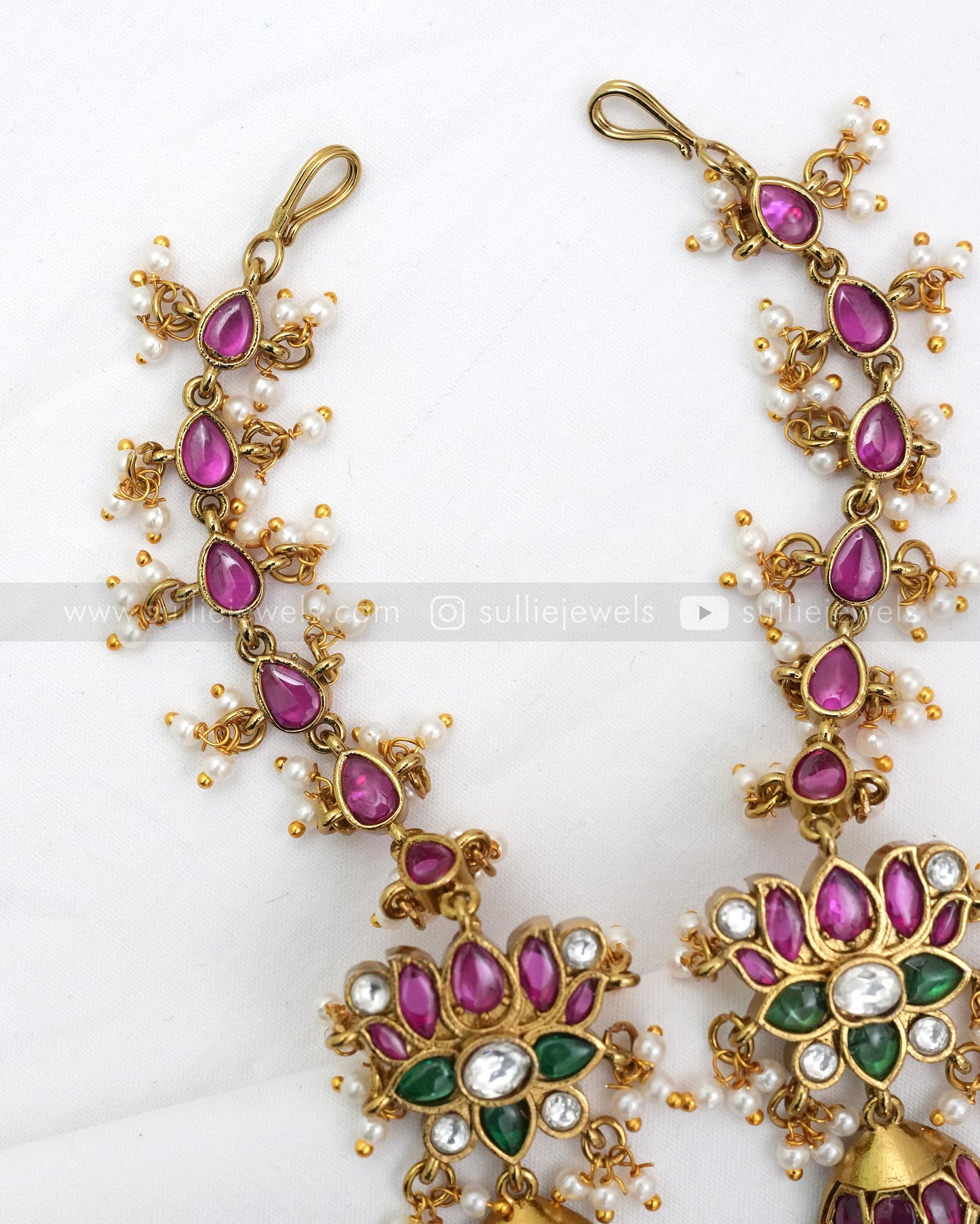 E1174 - Premium Lotus Kemp Jhumka with Earchain / Maatti