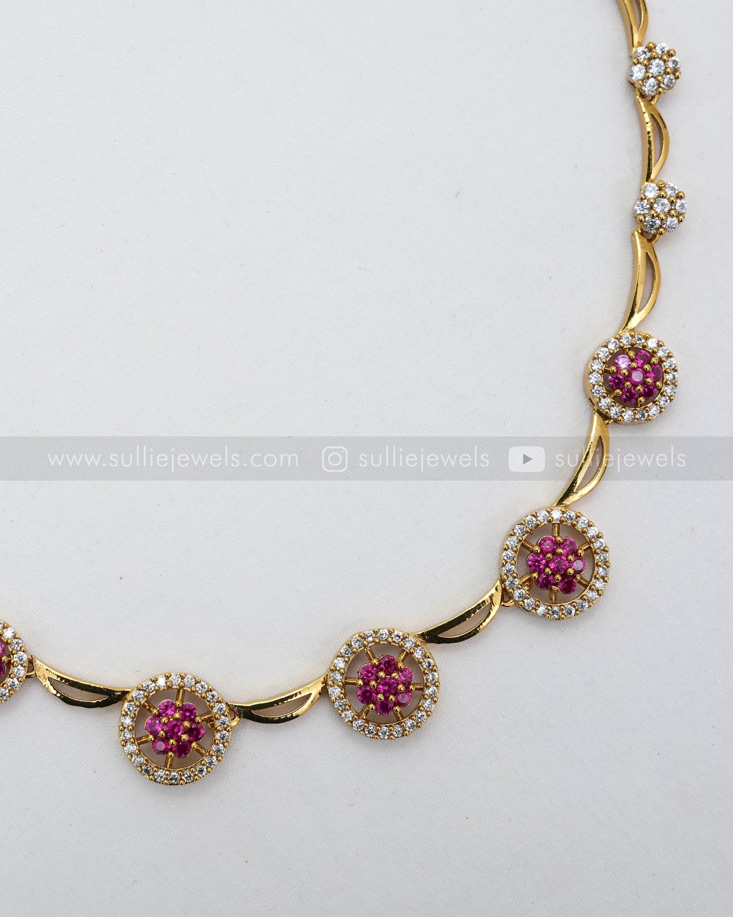 3623 - Minimal Flower AD Ruby Necklace with Earring