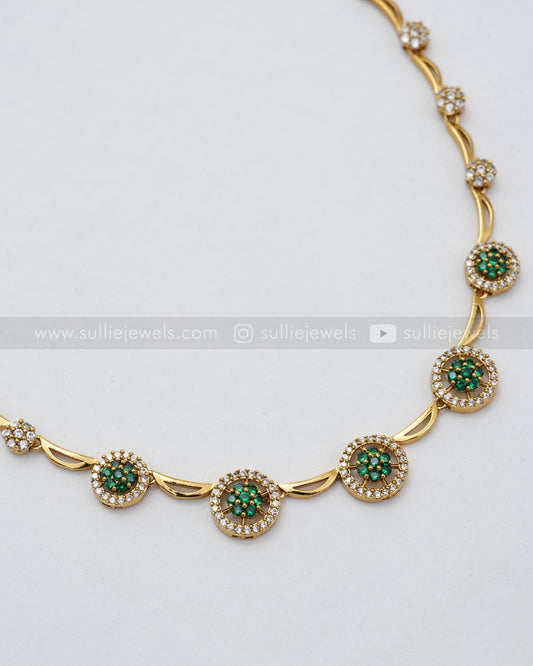 3624 - Minimal Flower AD Green Necklace with Earring