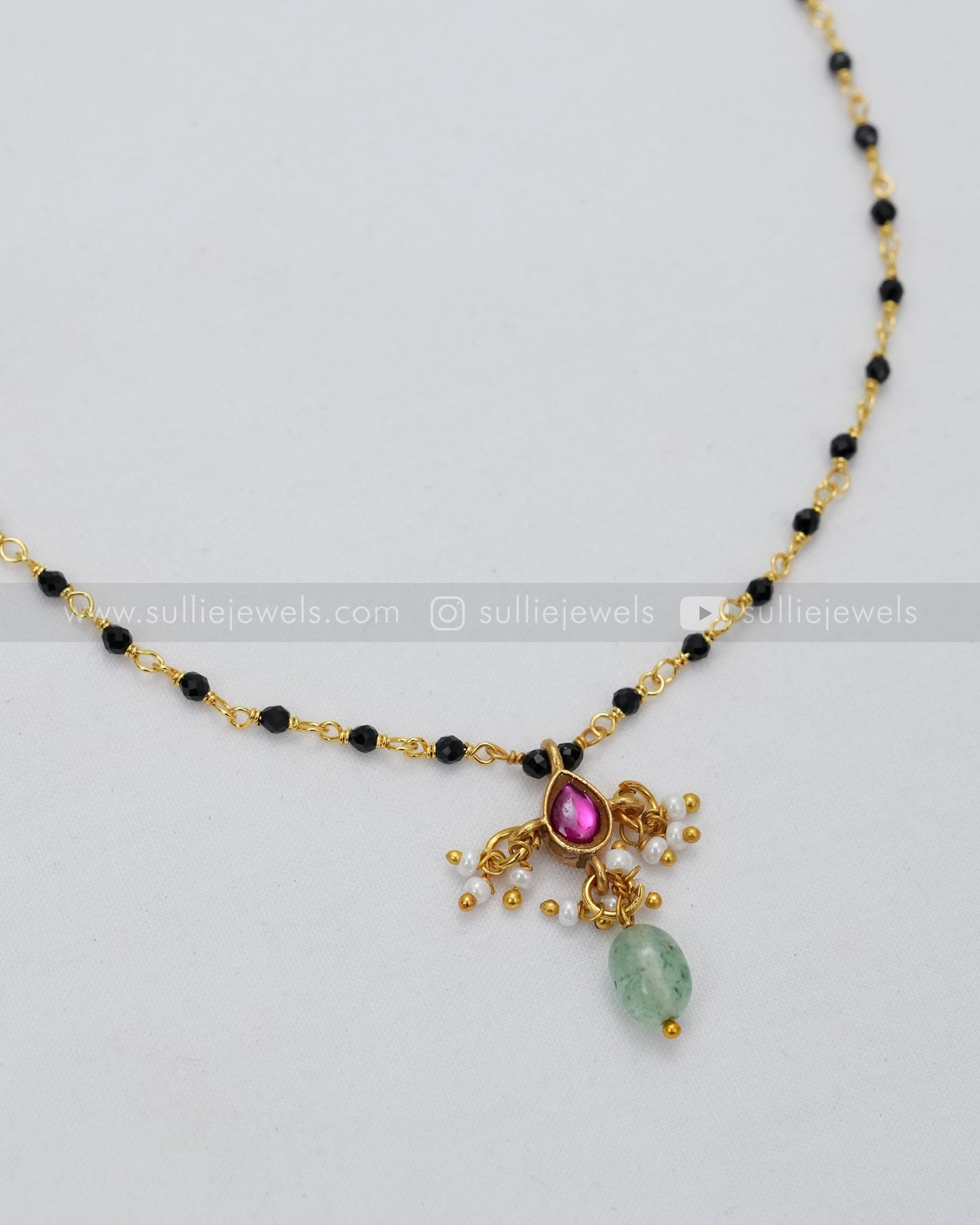3617 - Minimal Kemp Stone Mangalsutra with Mint Beads
