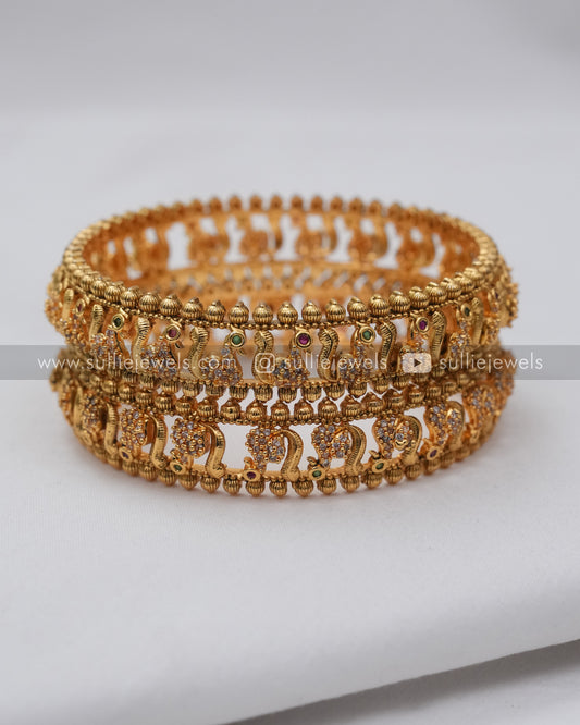 No Idol Peacock Stone Bangle - Set of 2